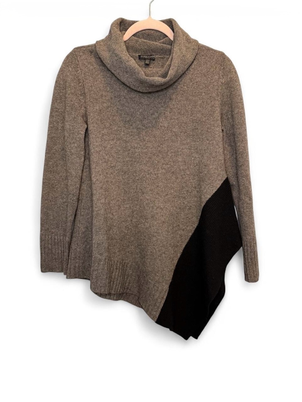 Eileen Fisher Asymmetrical Colorblock Yak & Merino Wool Cowl Neck Sweater Small